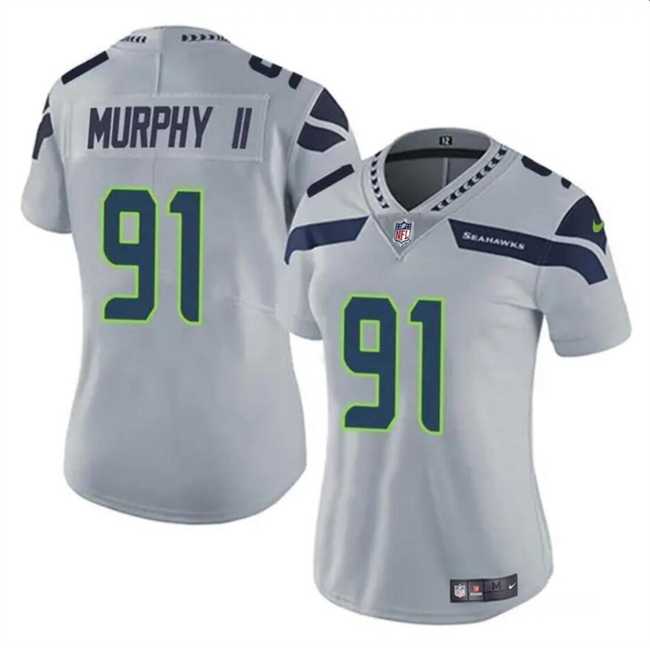 Women%27s Seattle Seahawks #91 Byron Murphy II 2024 Draft Gray Vapor Limited Stitched Jersey Dzhi->women nfl jersey->Women Jersey